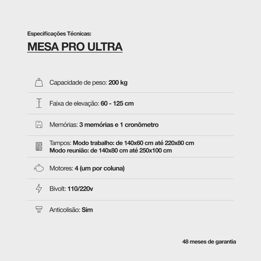 Mesa com regulagem de altura PRO ULTRA