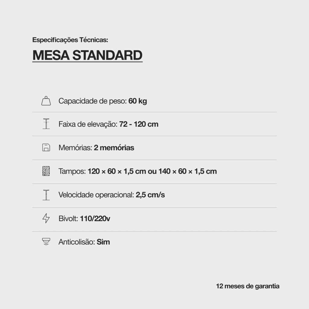 Mesa com Regulagem de Altura STANDARD