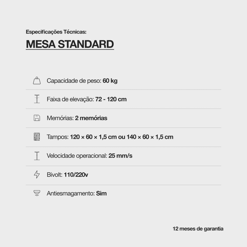 Mesa com Regulagem de Altura STANDARD